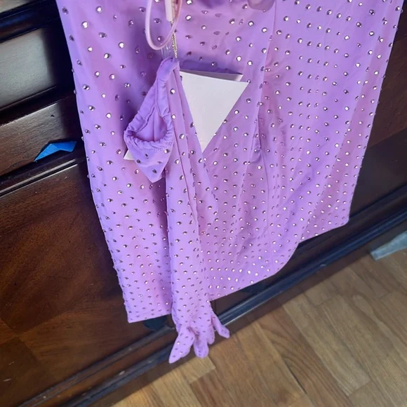 Nana Jaqueline nwt lilac gem dress with back bow and 2 gloves - Picture 6 of 12